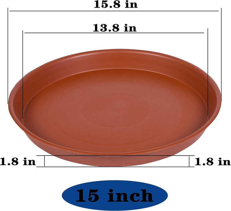 Bleuhome 4 Pack of 16 inch Plant Saucer, Heavy Duty Plastic Saucer 16" Round, Plant Trays for Pots, Flower Plant Saucers for Indoors, Plant Trays for Planter 14"/15"/16" (16 inch, Terracotta) - Image 2